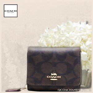 COACH Tri Wallet Metallic Leather Berry Classic "C" Brown NWT